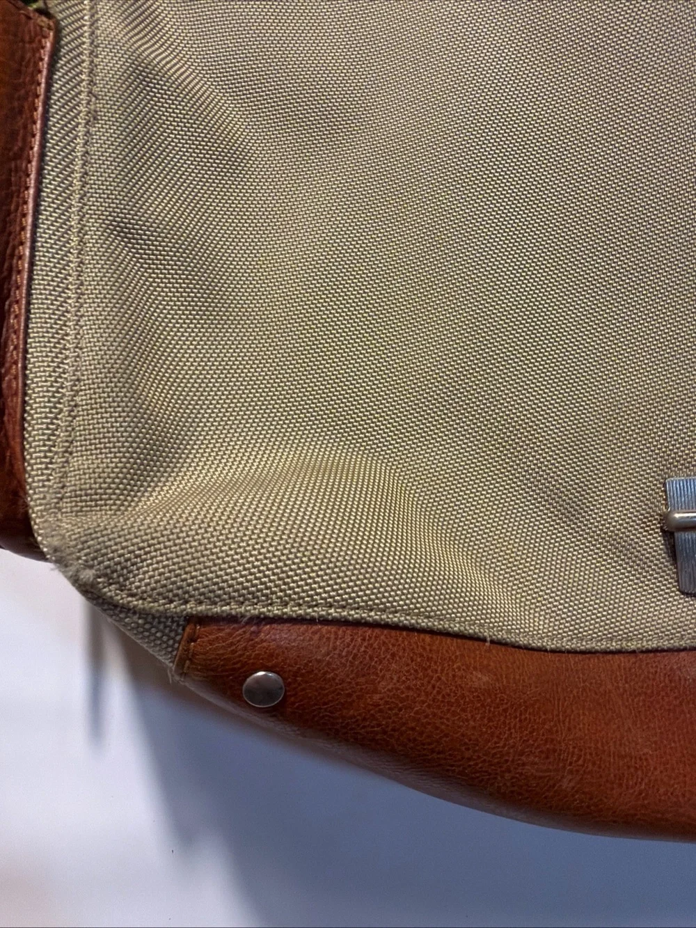 Bosca Leather & Nylon Messenger Bag Briefcase Tan & Brown Attache Laptop Work